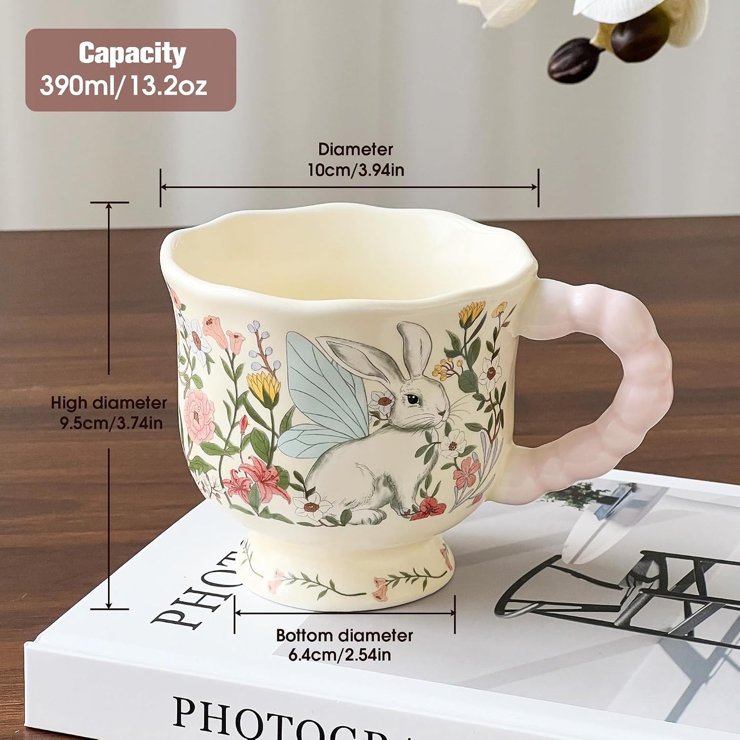 Taza cerámica diseño conejo 13oz con asa regalo kawaii pascua