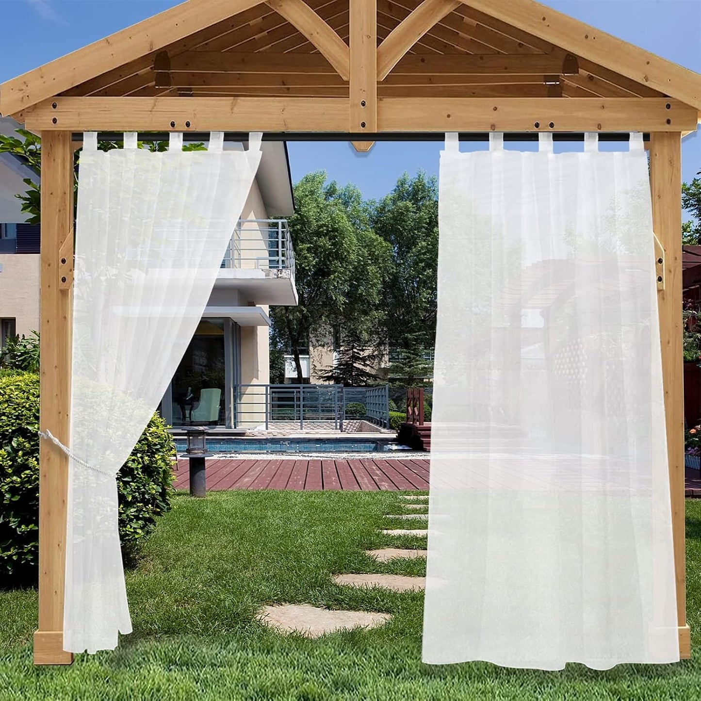 Cortina exterior lino blanco impermeable desmontable