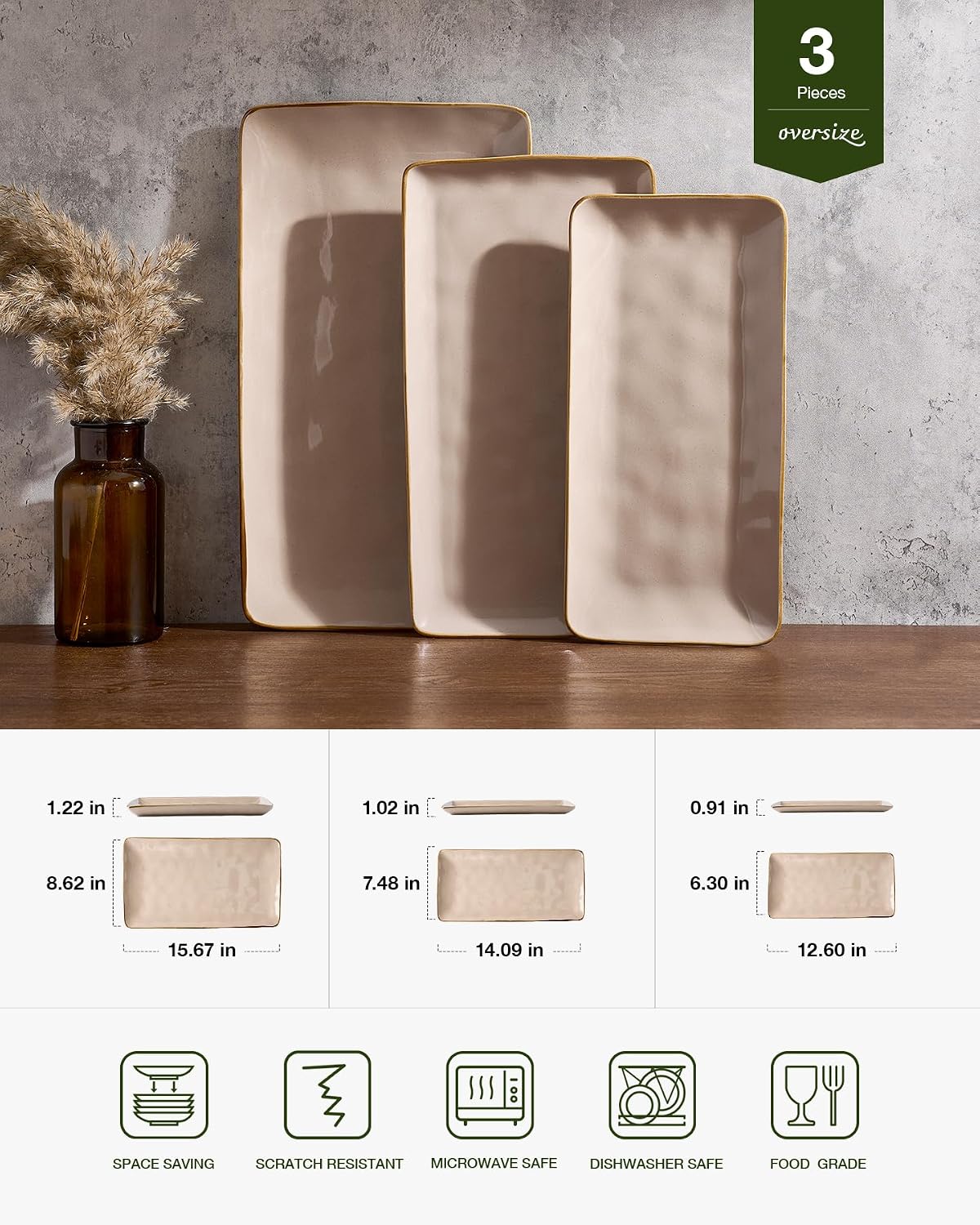 Plato servir rectangular stonware 15.67pulg para fiesta y