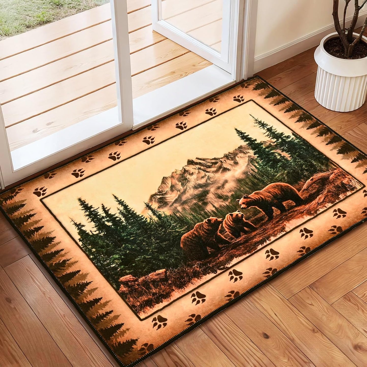 Alfombra rústica campestre con ciervos y osos 2x3"