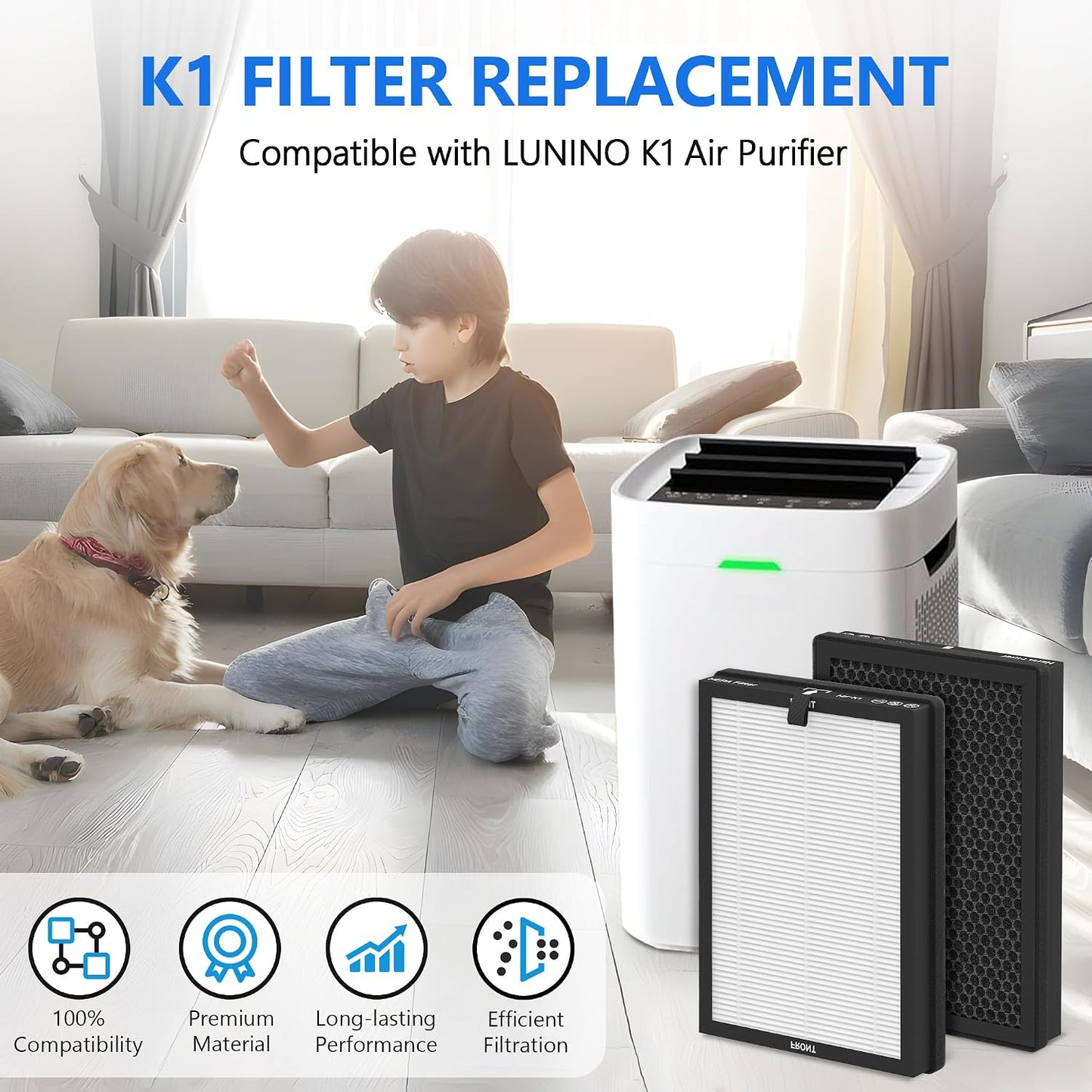 2 Filtros K1 Comp Purificador Lunino H13 True HEPA