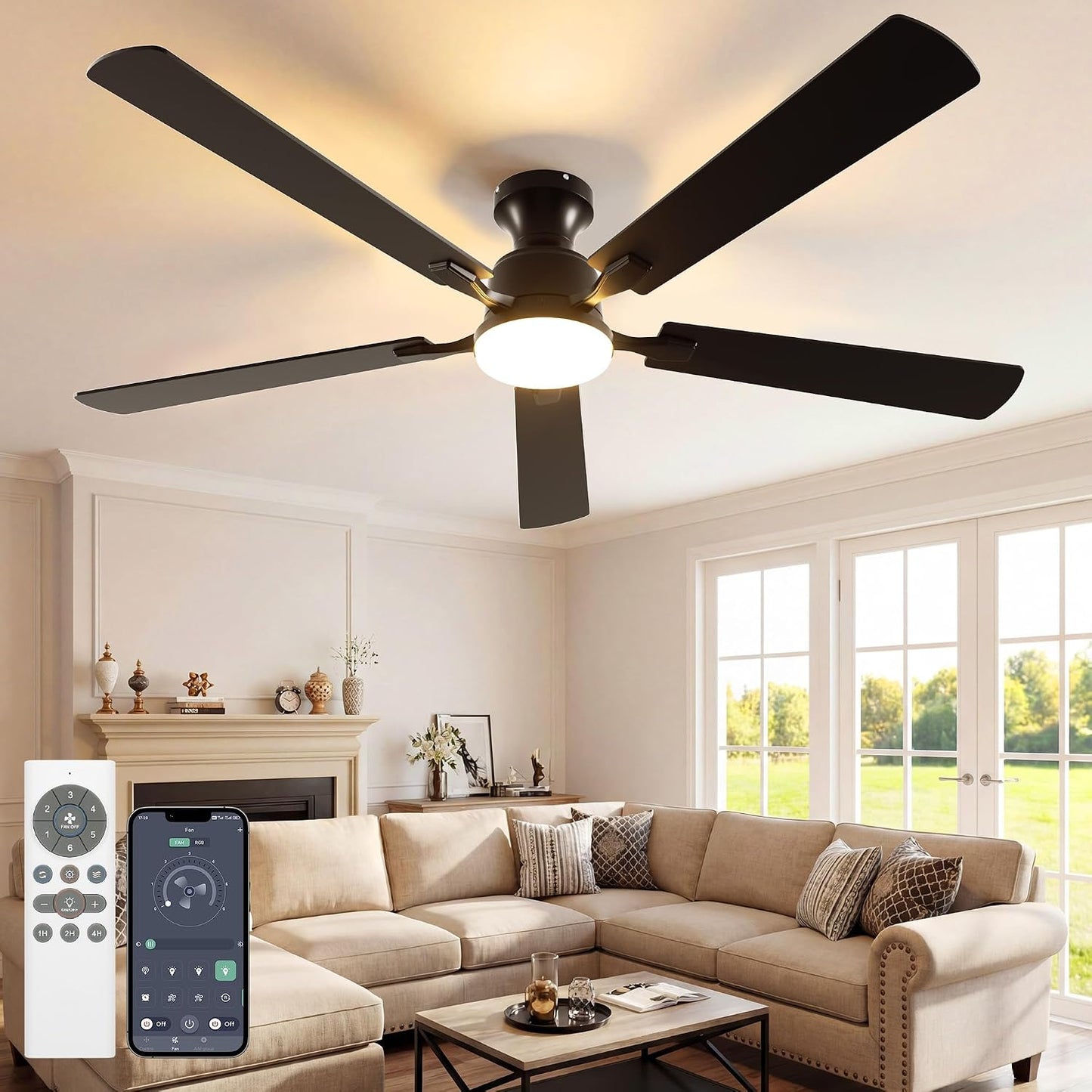 Ventilador techo 60pulg luces LED regulable control remoto