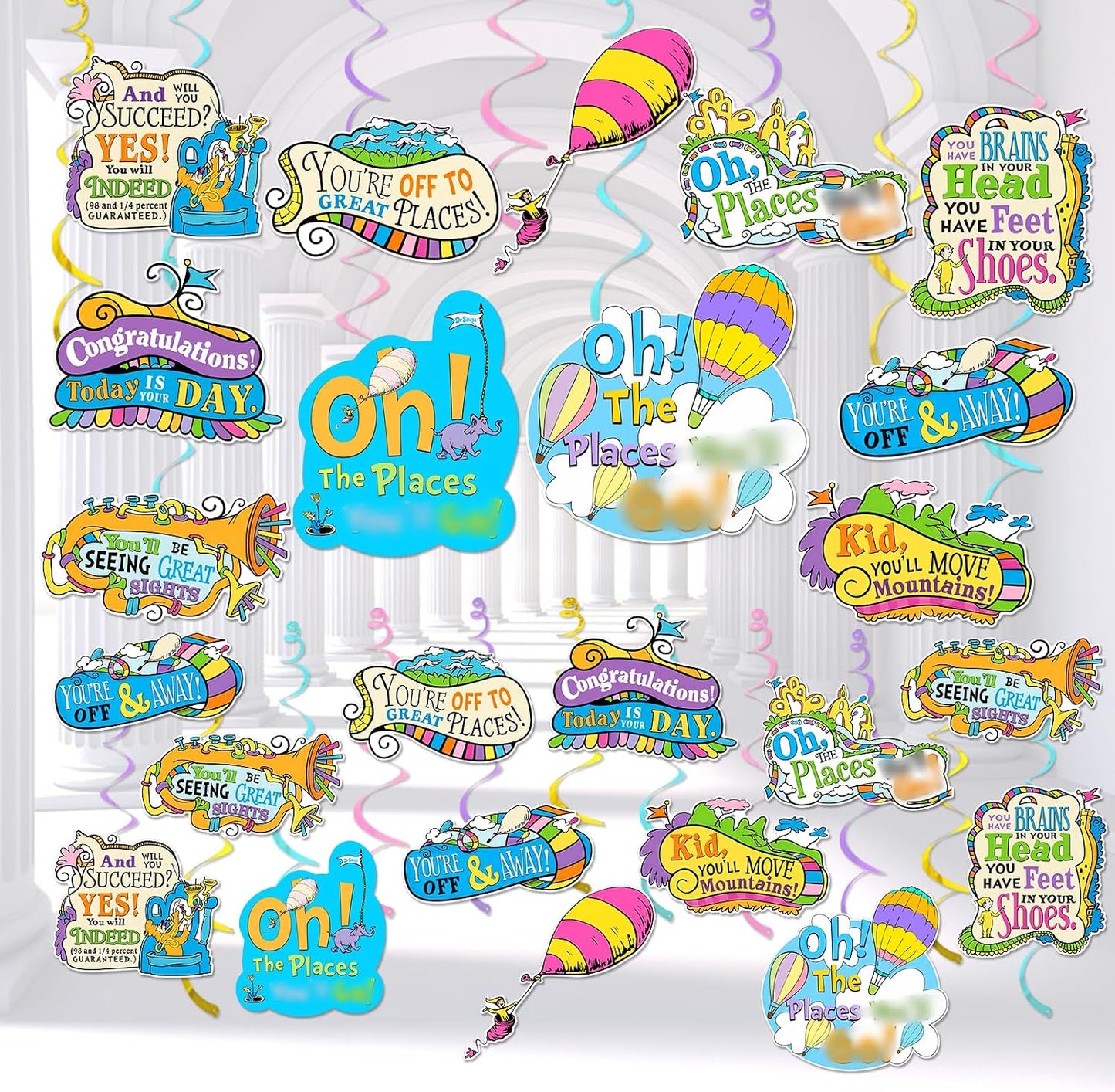 Decoraciones graduación Oh Places You Go colgantes y baby shower