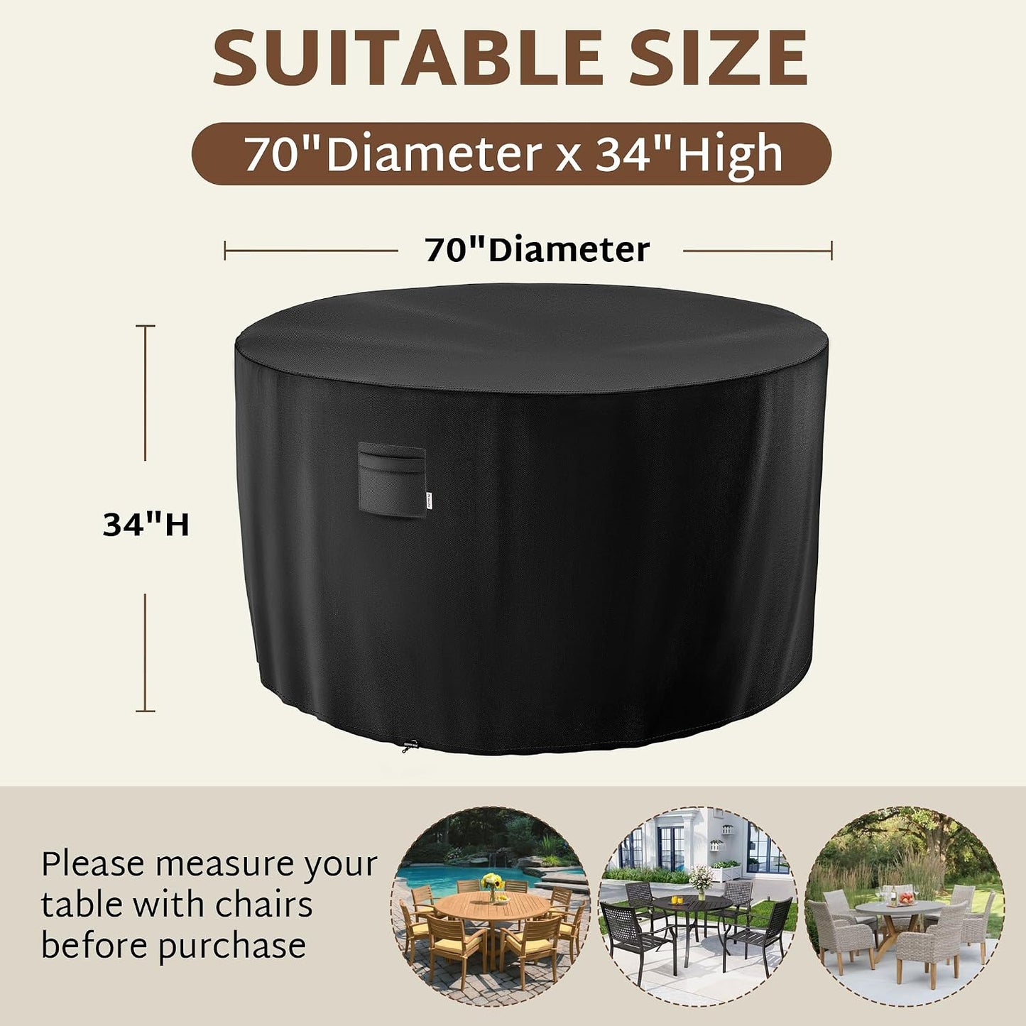 Funda redonda para muebles patio 70x34" impermeable 600D