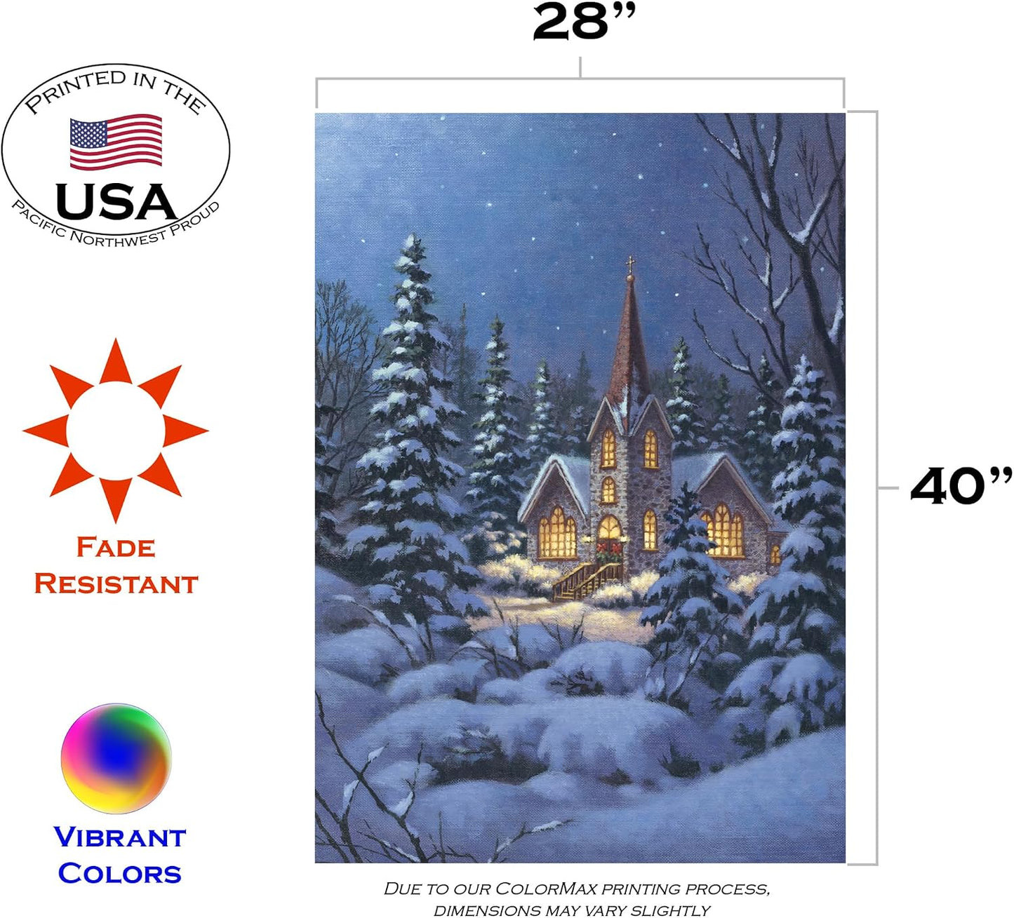 Bandera invierno campanario nevado 28x40" doble cara