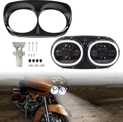 Faros LED duales con anillo halo para Harley Road Glide