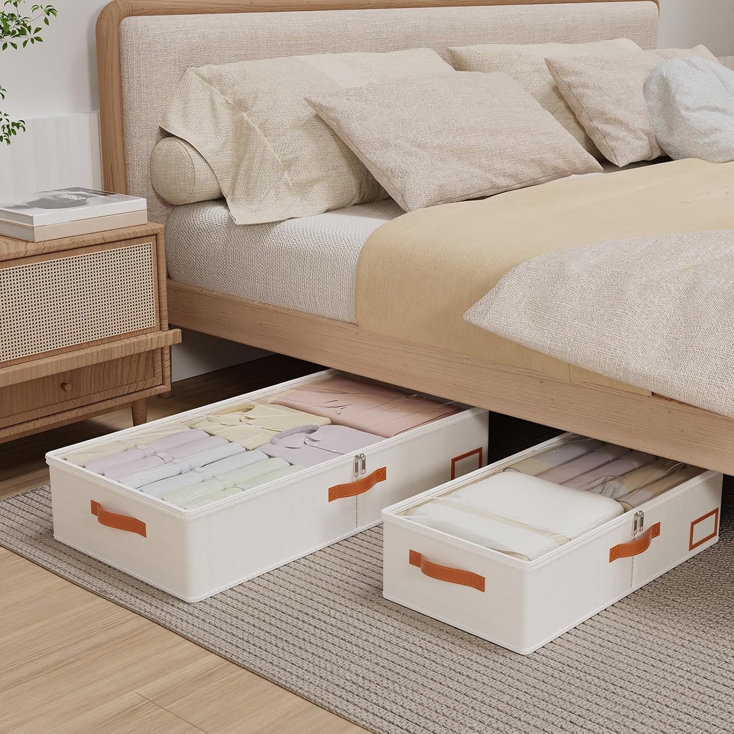 4 Organiz. Ropa Cama con Cremallera 31.5x15.7" Beige
