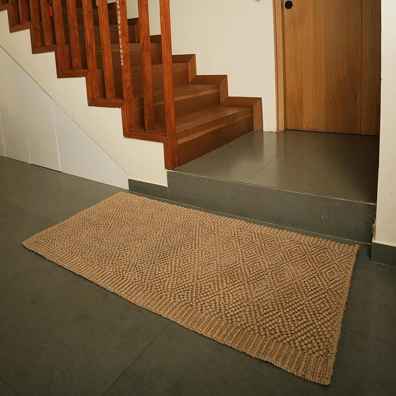 Alfombra yute 5 capas patrón diamante decoración granja
