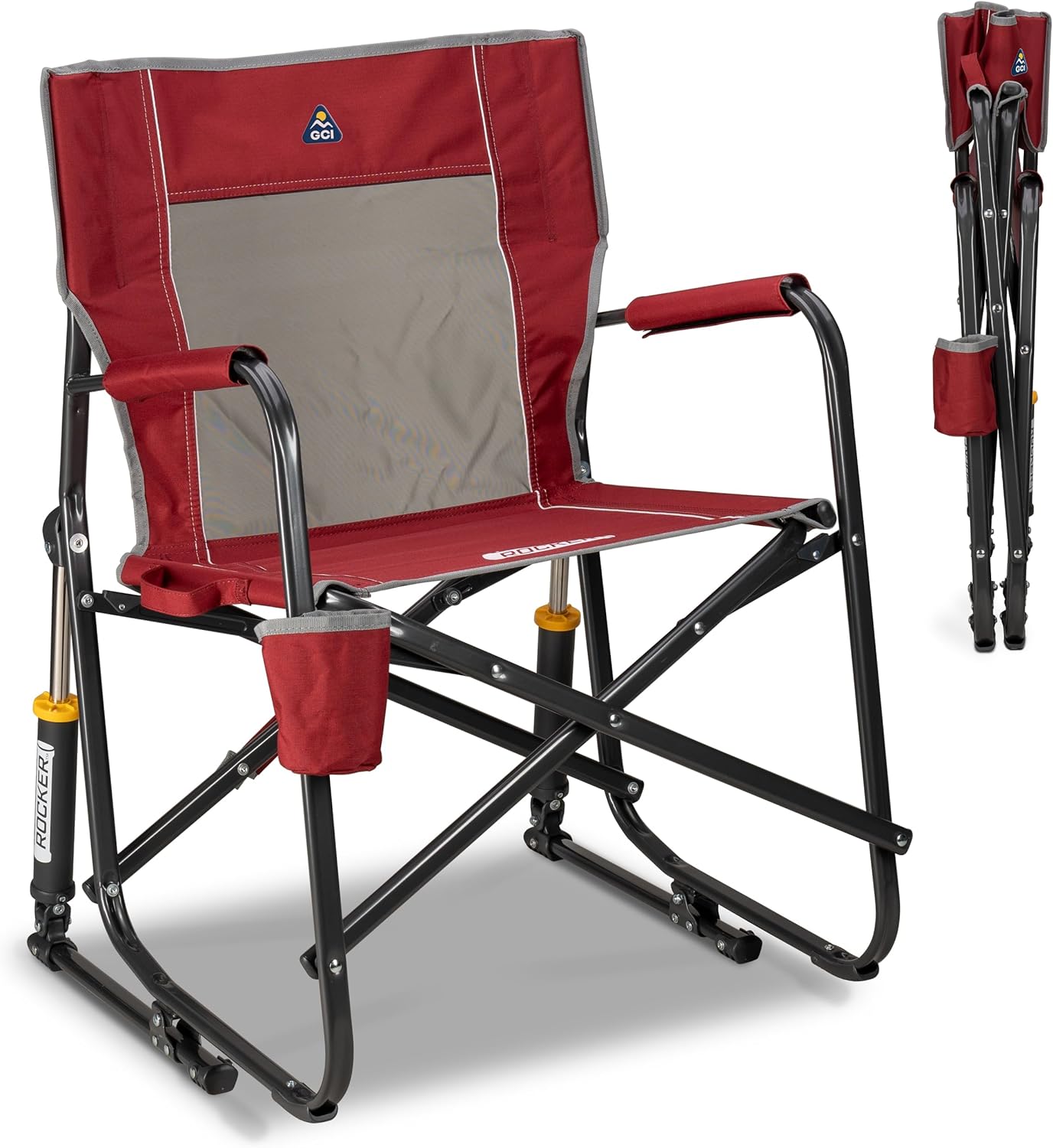 Silla mecedora camping plegable con reposabrazos canela