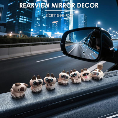 7 Pzas Decoración Espejo Retrovisor Auto Gatos Siameses