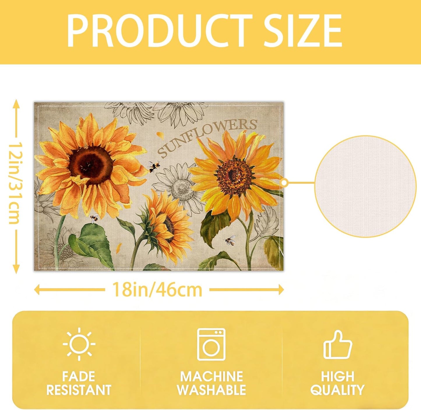 Set 6 servilletas linón flores de sol 12x18 pulg decoración mesa
