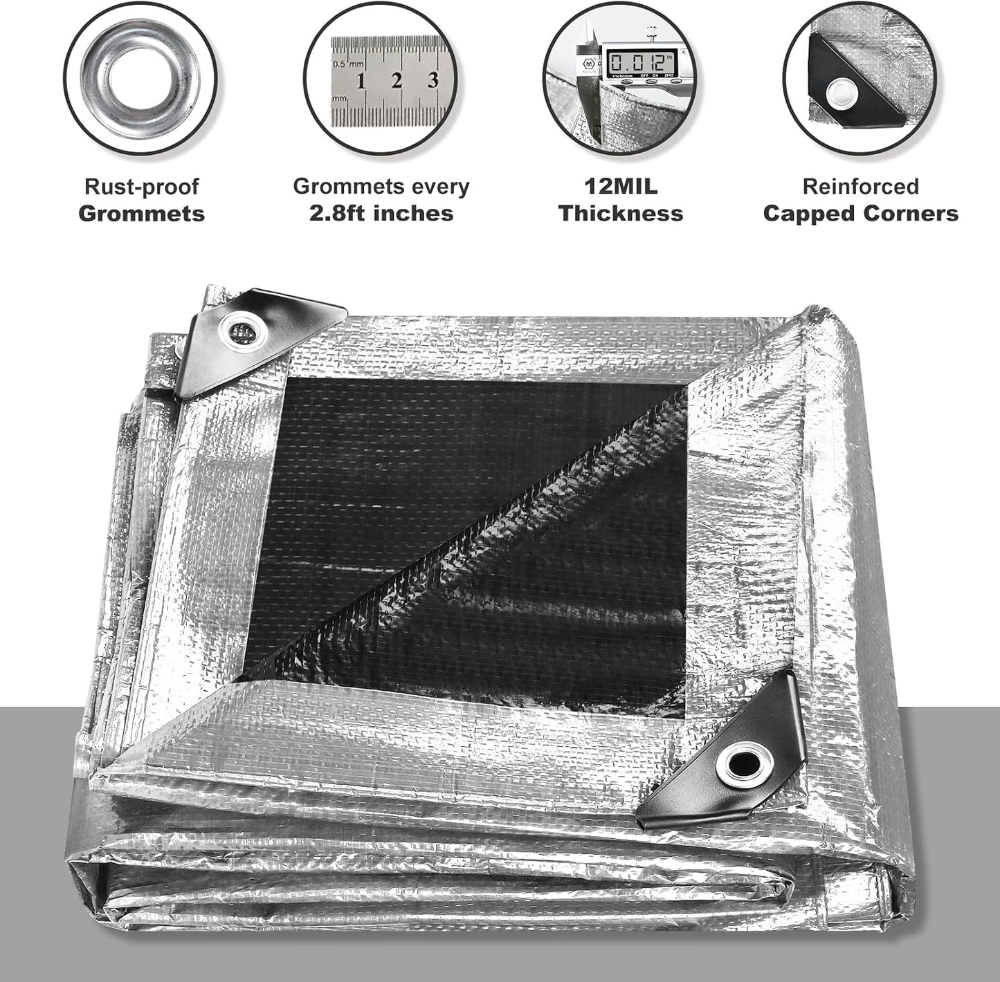 4 Cubiertas Lona Plateada 8x10ft Impermeables Resistentes