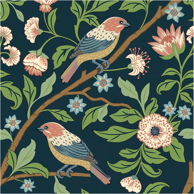 Papel tapiz autoadhesivo vintage con diseño de pájaros florales
