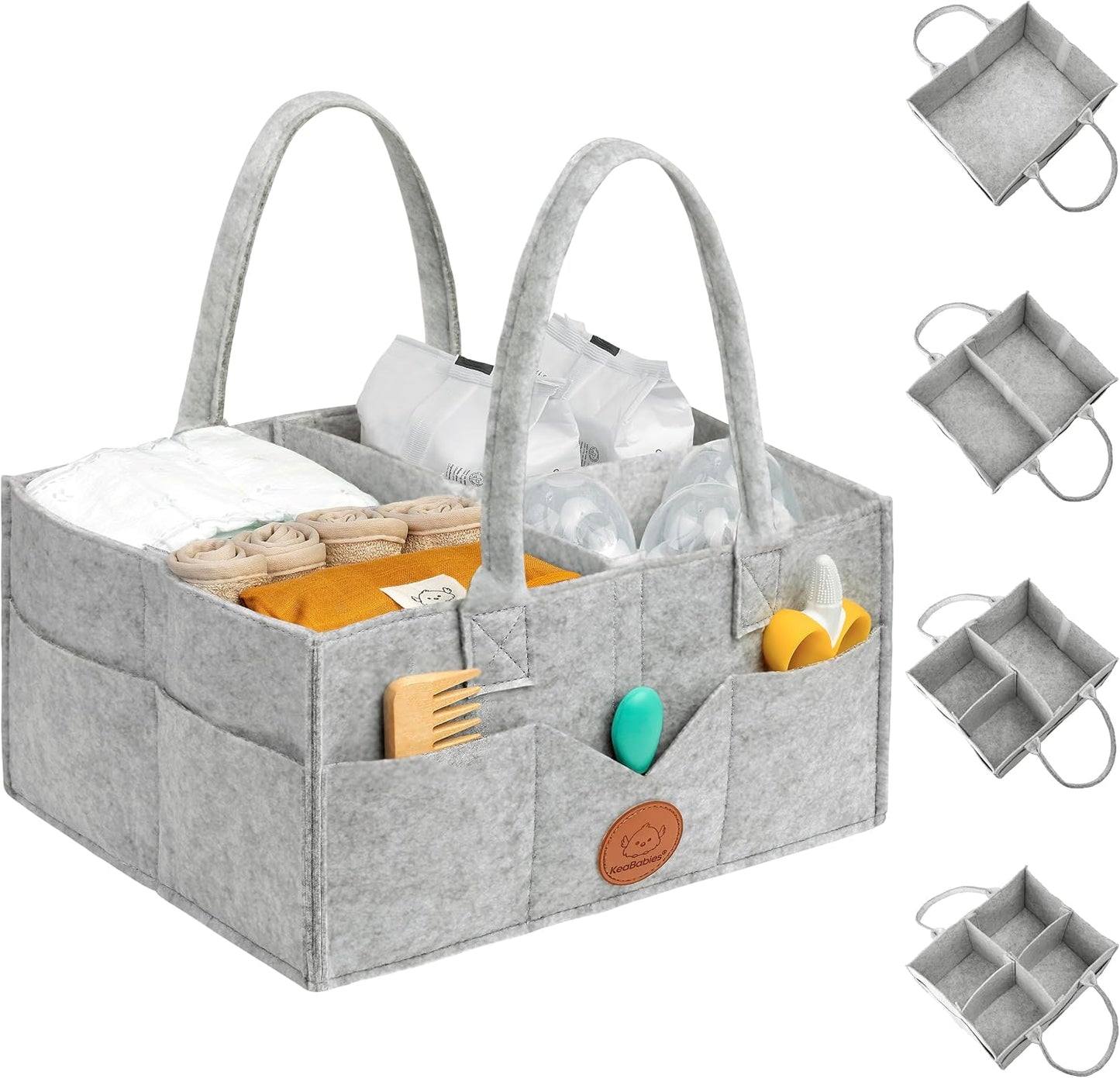 Organizador pañales bebé con asa portátil gris clásico
