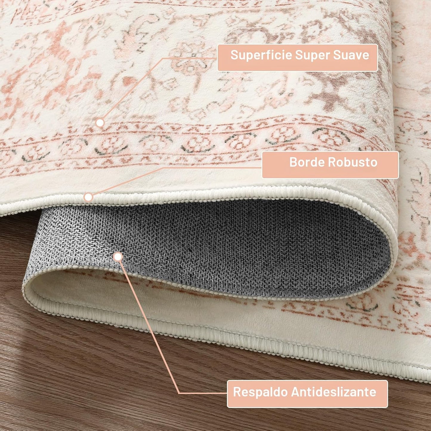 Alfombra rosa 5x7ft suave antiderrap dormitorio niña