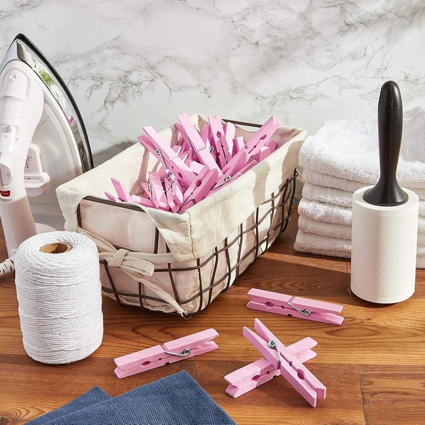 Pinzas madera pack 100 rosa para aula y lavandería