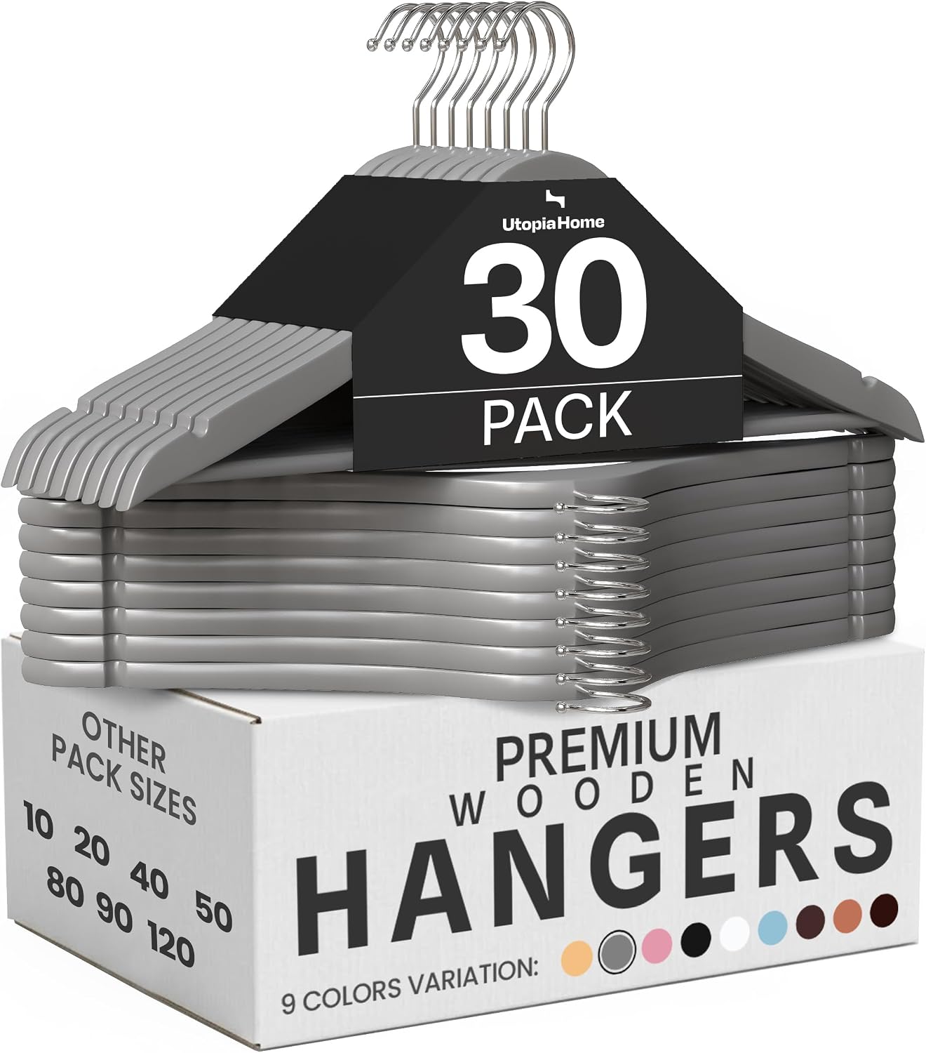 Perchas madera ranuras hombros 360 grados set 30