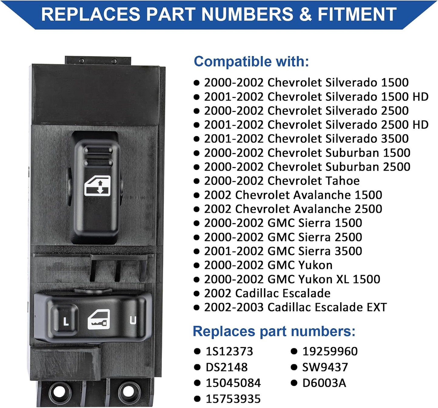 Interruptor control puerta pasajero Chevy Silverado GMC