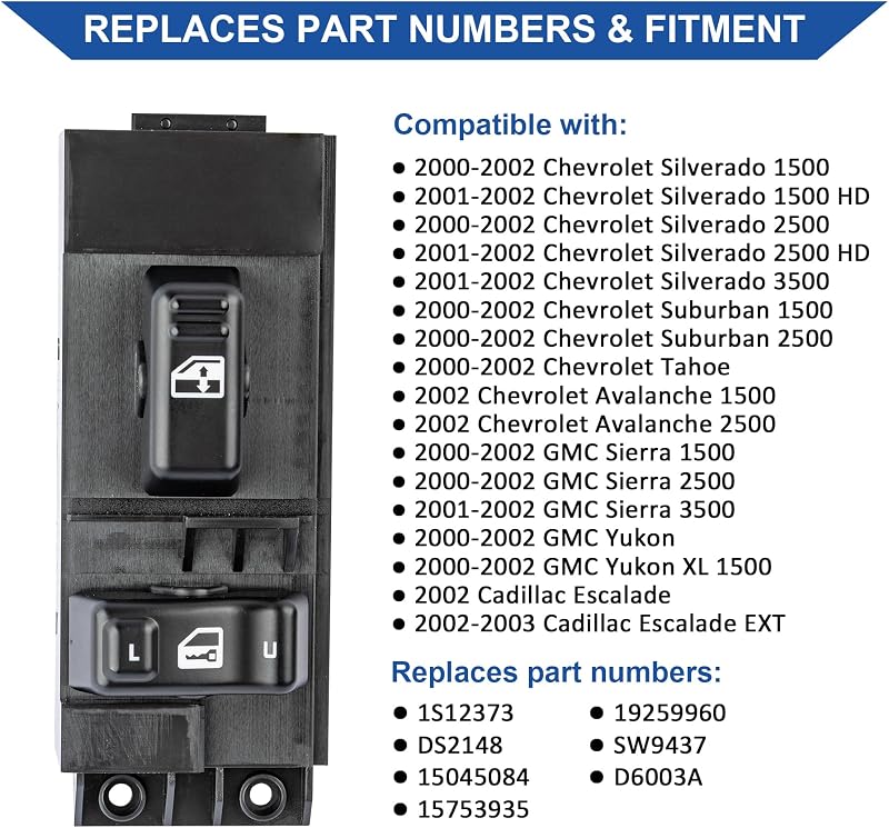 Interruptor control puerta pasajero Chevy Silverado GMC