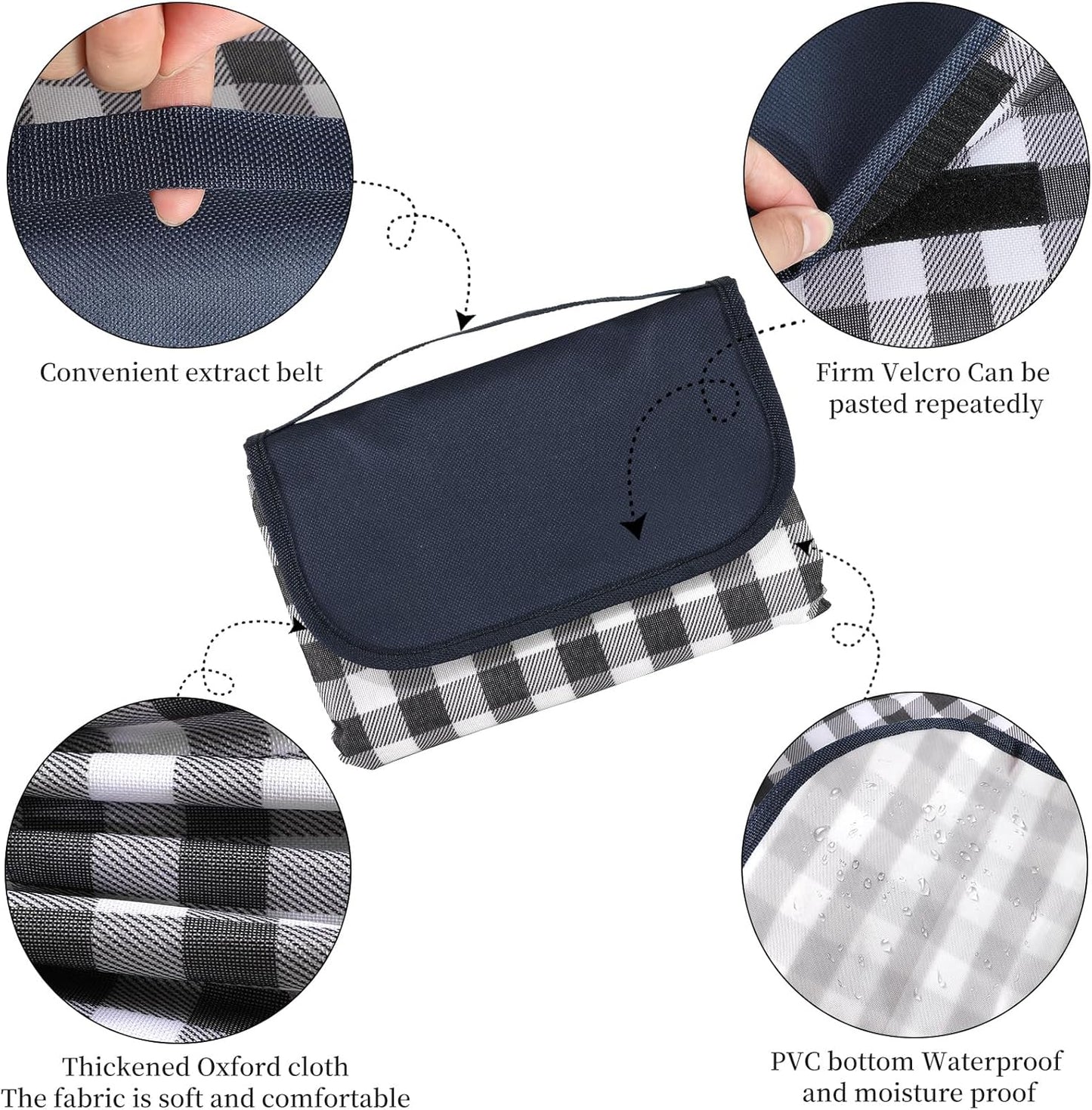 Manta picnic impermeable 80x80" azul cuadros con asa