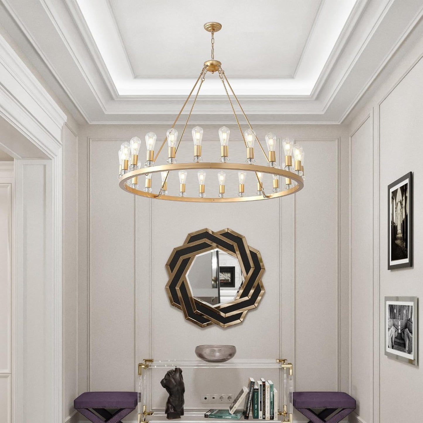 Candelabro dorado 48pulg 24 luces para techos altos comedor