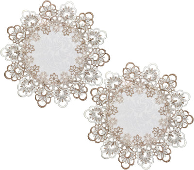 2 Manteles Encaje Redondos 16pulg Beige Vintage Hogar