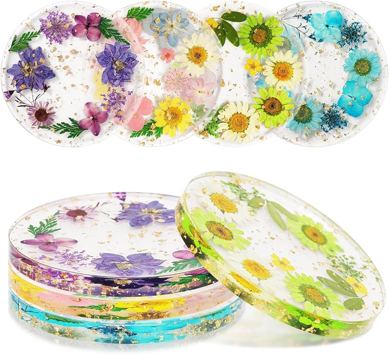 4 Posavasos Flores Secas Mesa Café Decoración Hogar