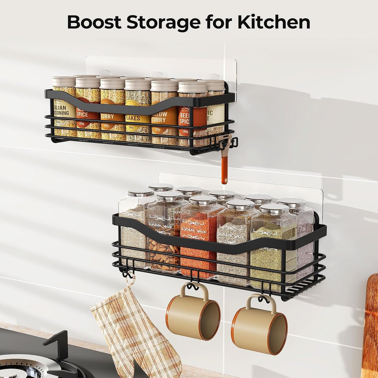 Estante adhesivo ducha 5 ganchos acero inox set 2