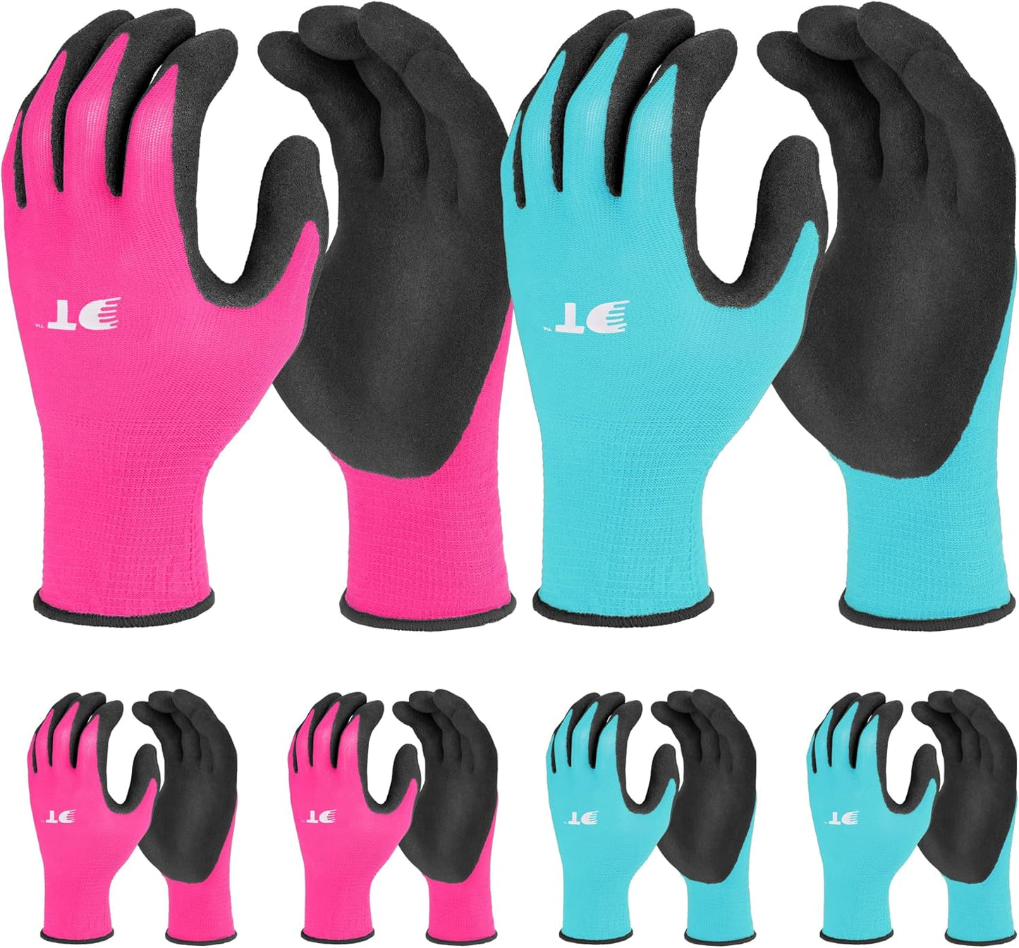 6 Pzas Guantes Jardín Látex Rosa Azul Talla M