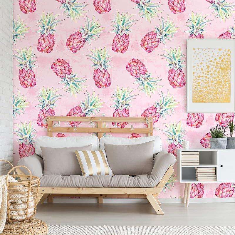 Papel tapiz piña rosa 17.7x354" extraíble para paredes