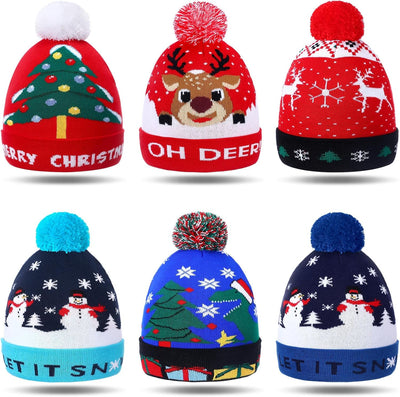 6 Pzas Gorro Invierno Puños Diseño Reno Tejido Caliente Navidad