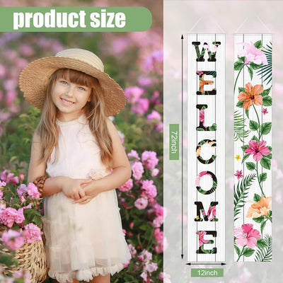 2 Pancartas Florales Bienvenida 72x12pulg Colgante Puerta