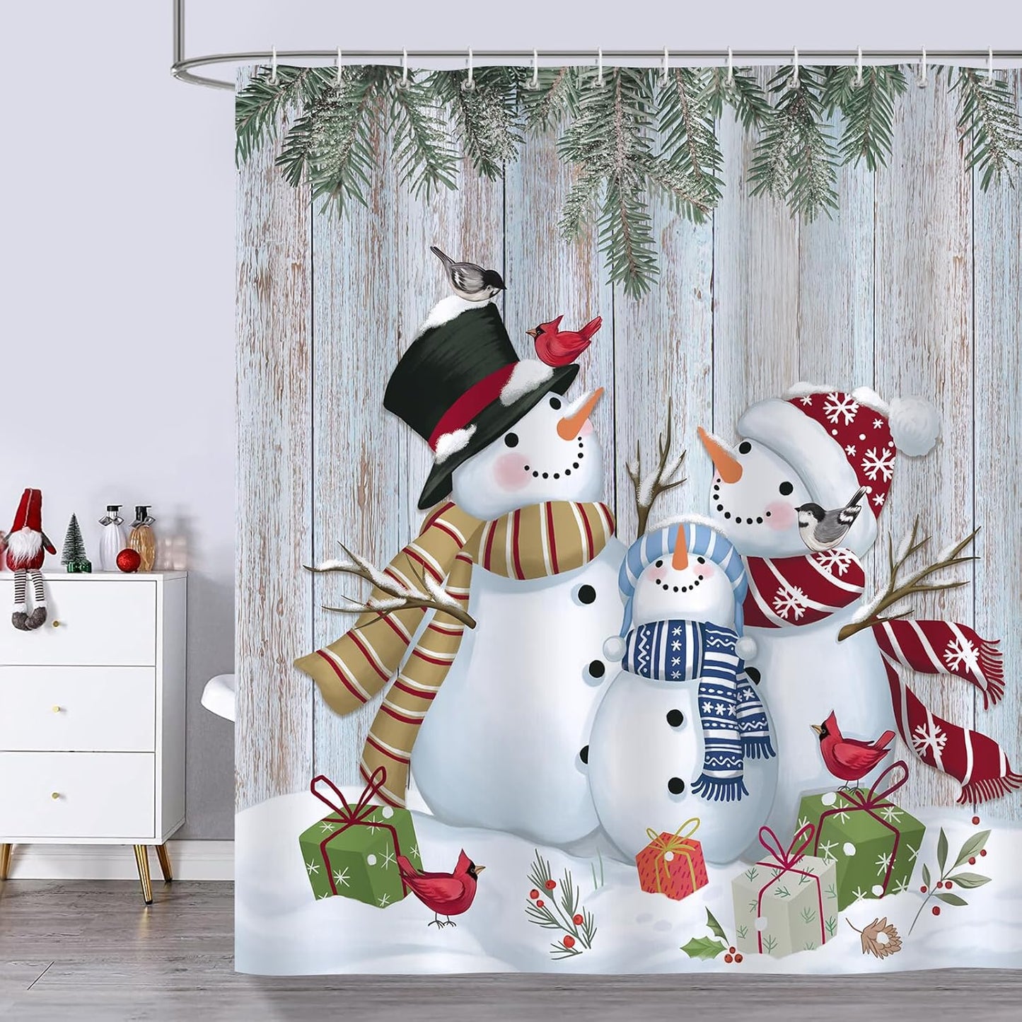 Cortina ducha navideña diseño muñeco nieve 183x183cm tela poliéster