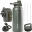 Botella agua aislada 32oz acero inox con pajilla tapas funda