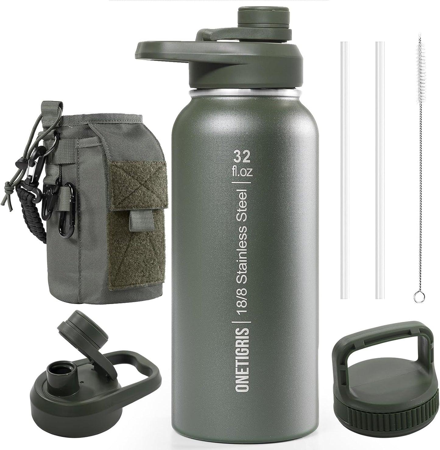 Botella agua aislada 32oz acero inox con pajilla tapas funda