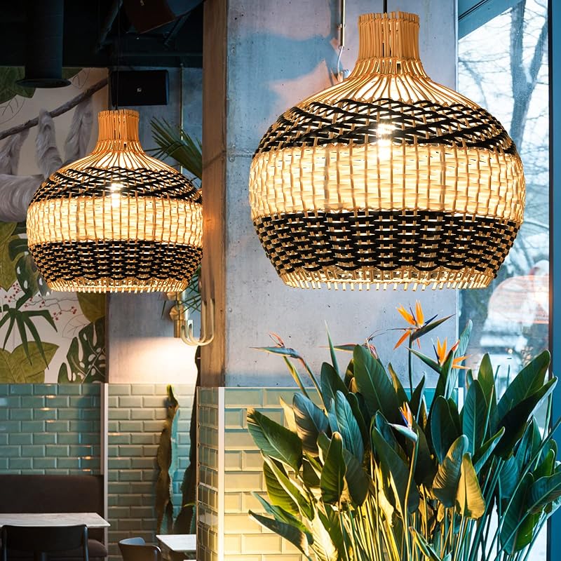 Lámpara colgante ratán candelabro mimbre sala dormitorio