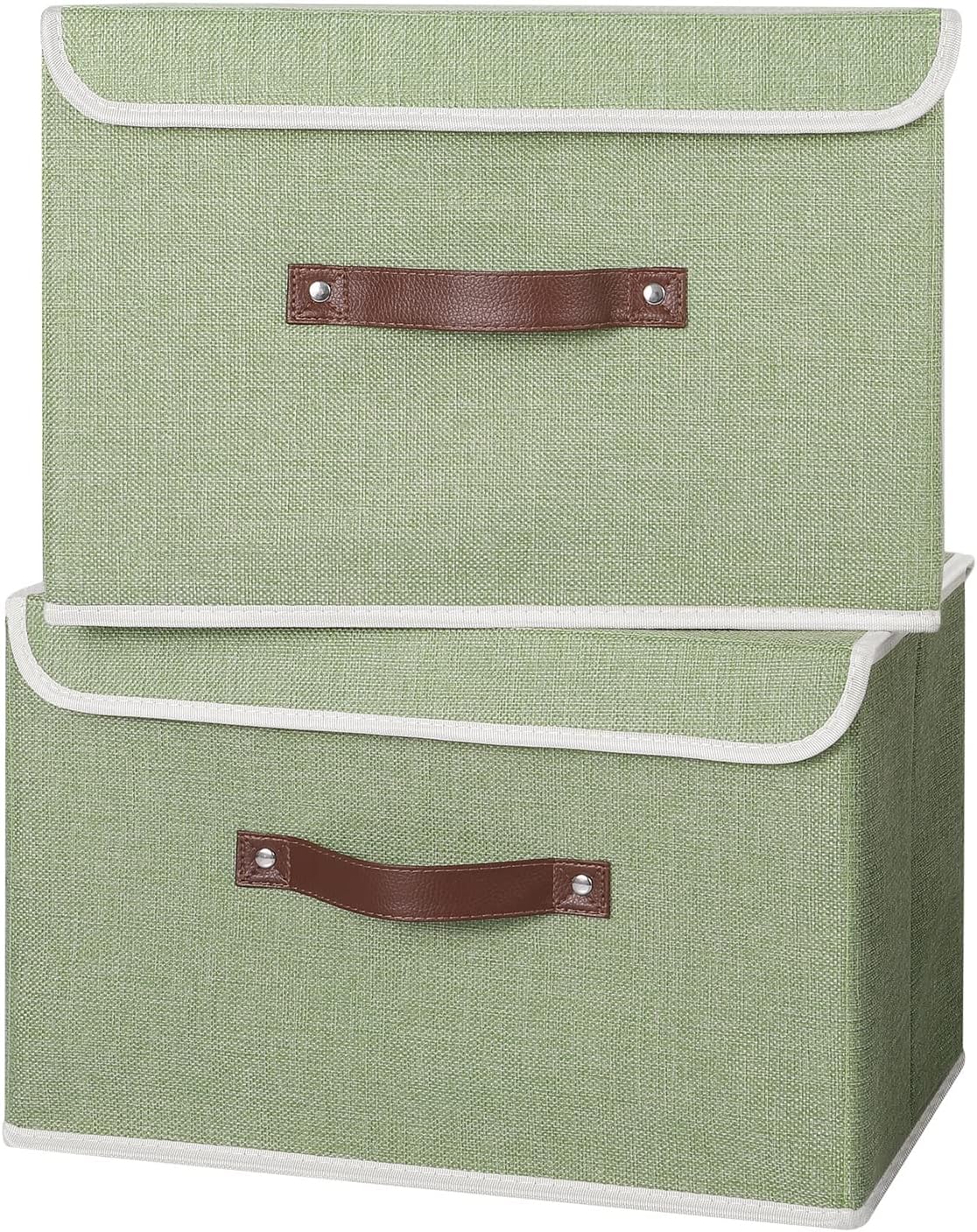2 Pzas Cajas Almacenamiento con Tapa Asas PU Plegables