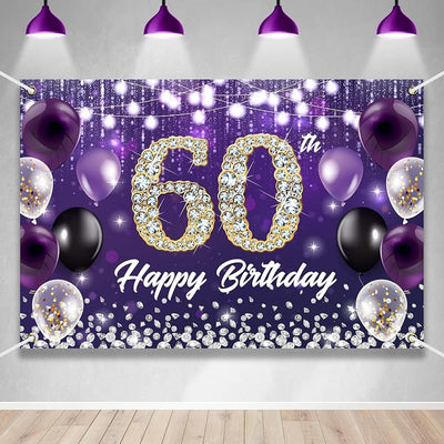 Telón cumpleaños 60 color morado diamante brillante fiesta