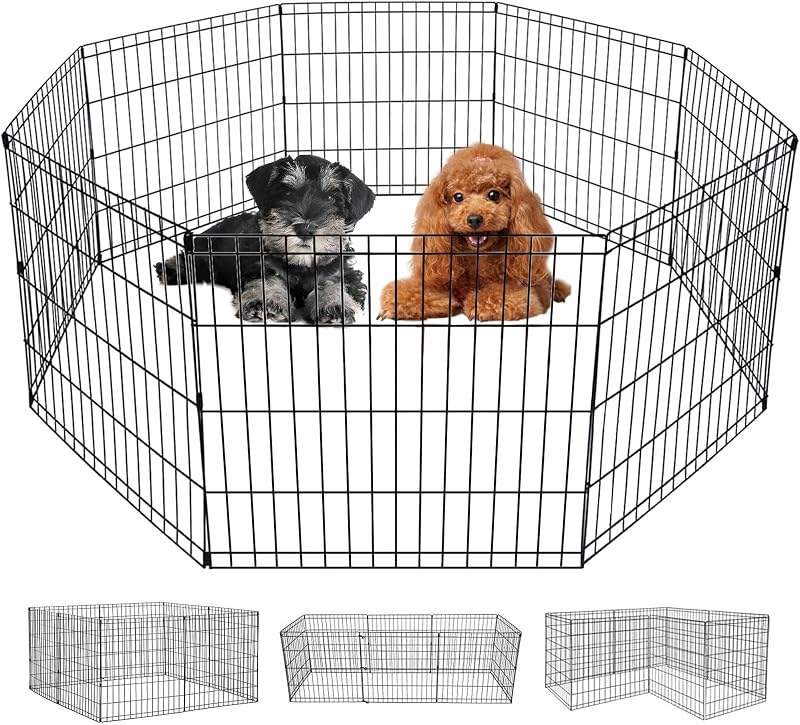 Corral perros 24pulg 8 paneles metal plegable negro