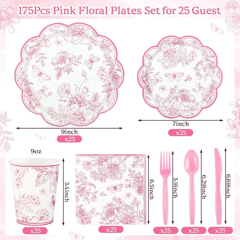 175 Platos Servilletas Florales Rosas Tazas Cubiertos Bodas