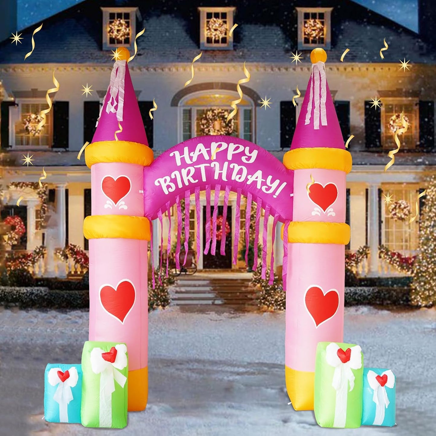 Arco inflable cumpleaños 10ft con luces LED para patio