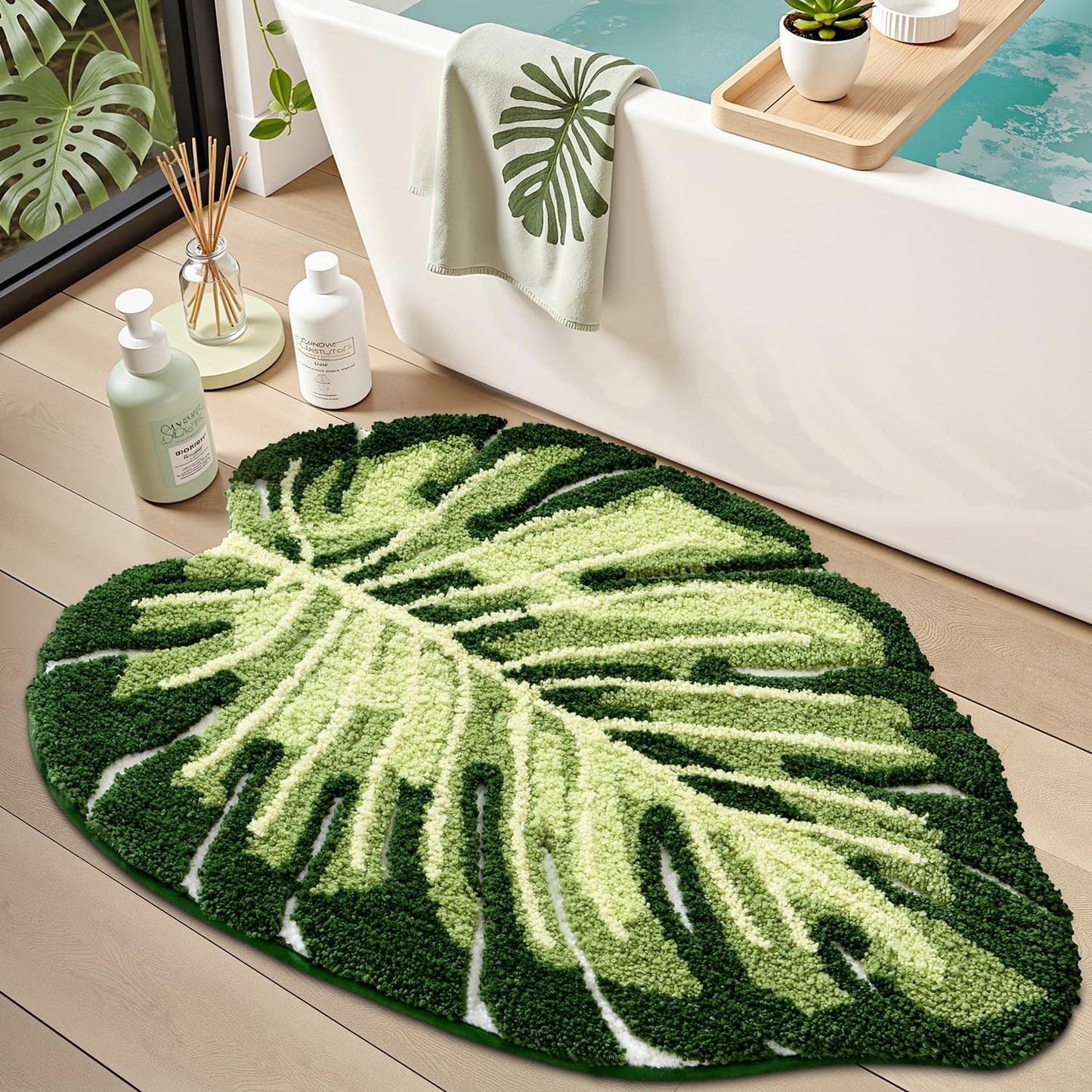 Alfombras baño con plantas hoja verde suaves antideslizantes