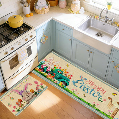 2 Alfombras Cocina Pascua Conejos Antiderrap 17x29 y 17x47pulg