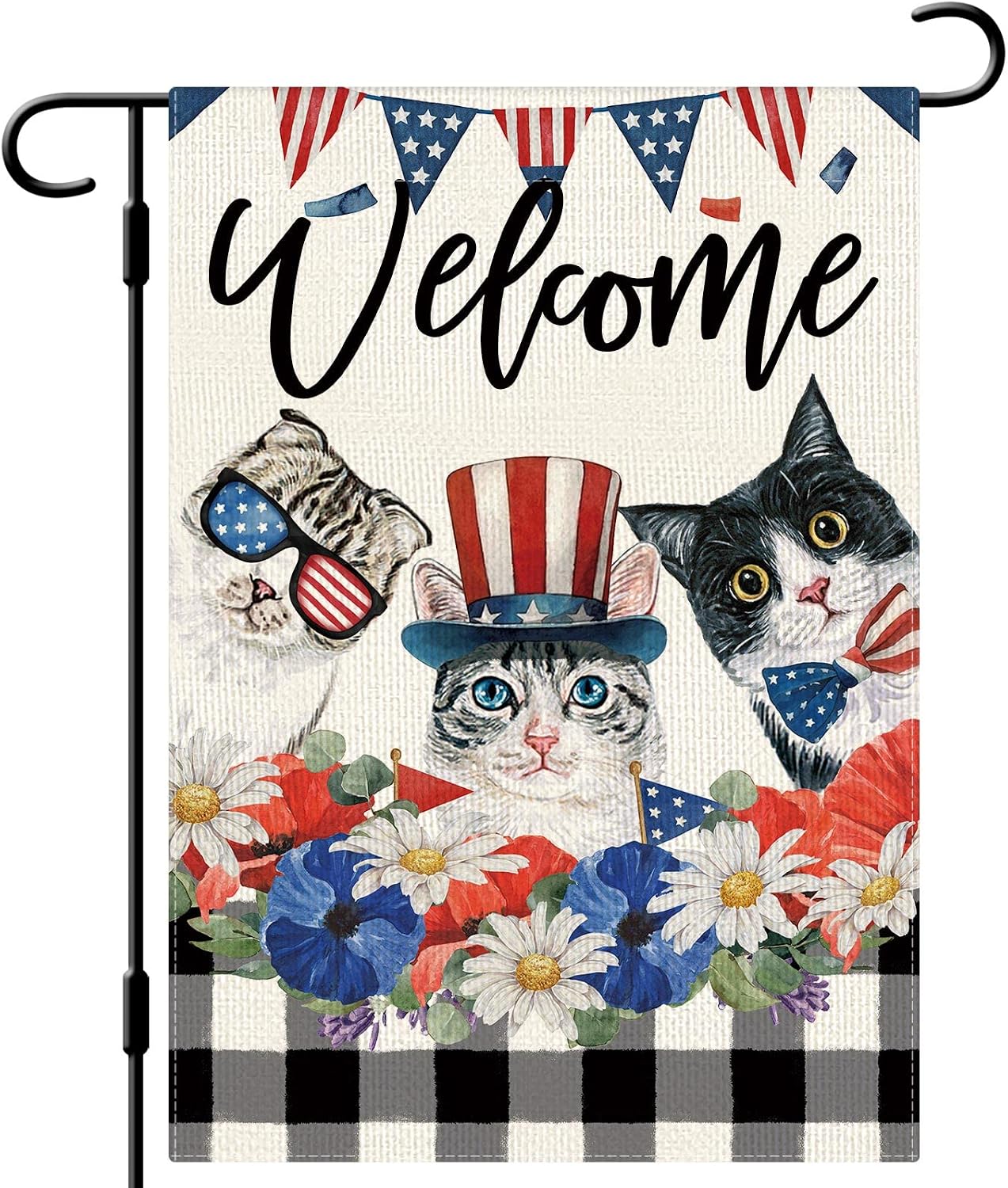 Bandera 4 de Julio gato 12x18pulg vertical doble cara