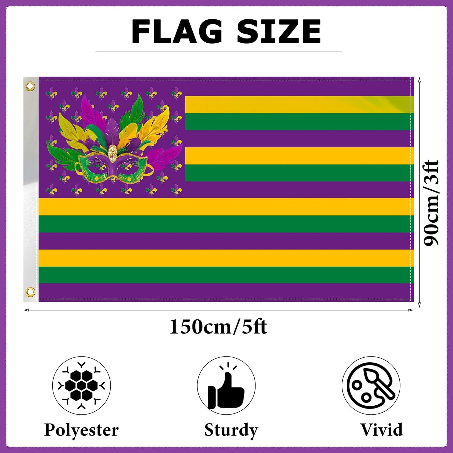 Banderas Mardi Gras 3x5 doble cara decoración