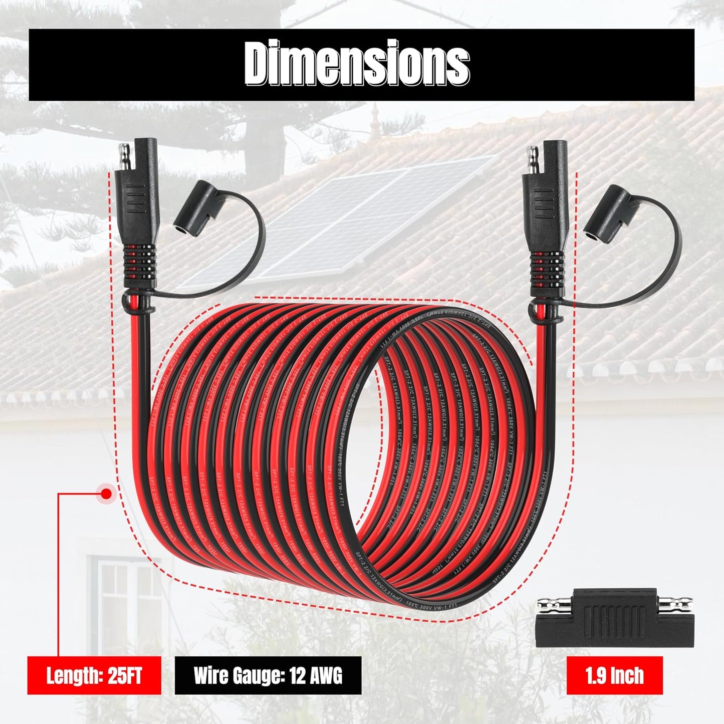 Cable extensión SAE 12AWG 25ft con adaptador inverso