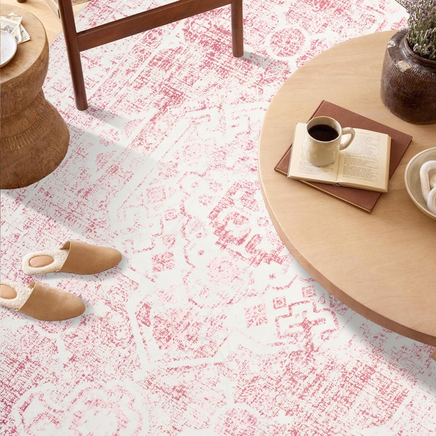 Alfombra sala 6x9ft rosa lavable respaldo antiderrap