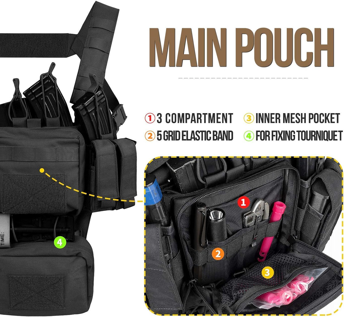 Plataforma táctica pecho ajustable Molle con bolsa Mag