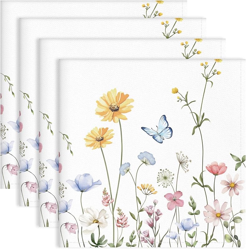 Set 4 Servilletas Algodón Lavable Florales 18x18pulg