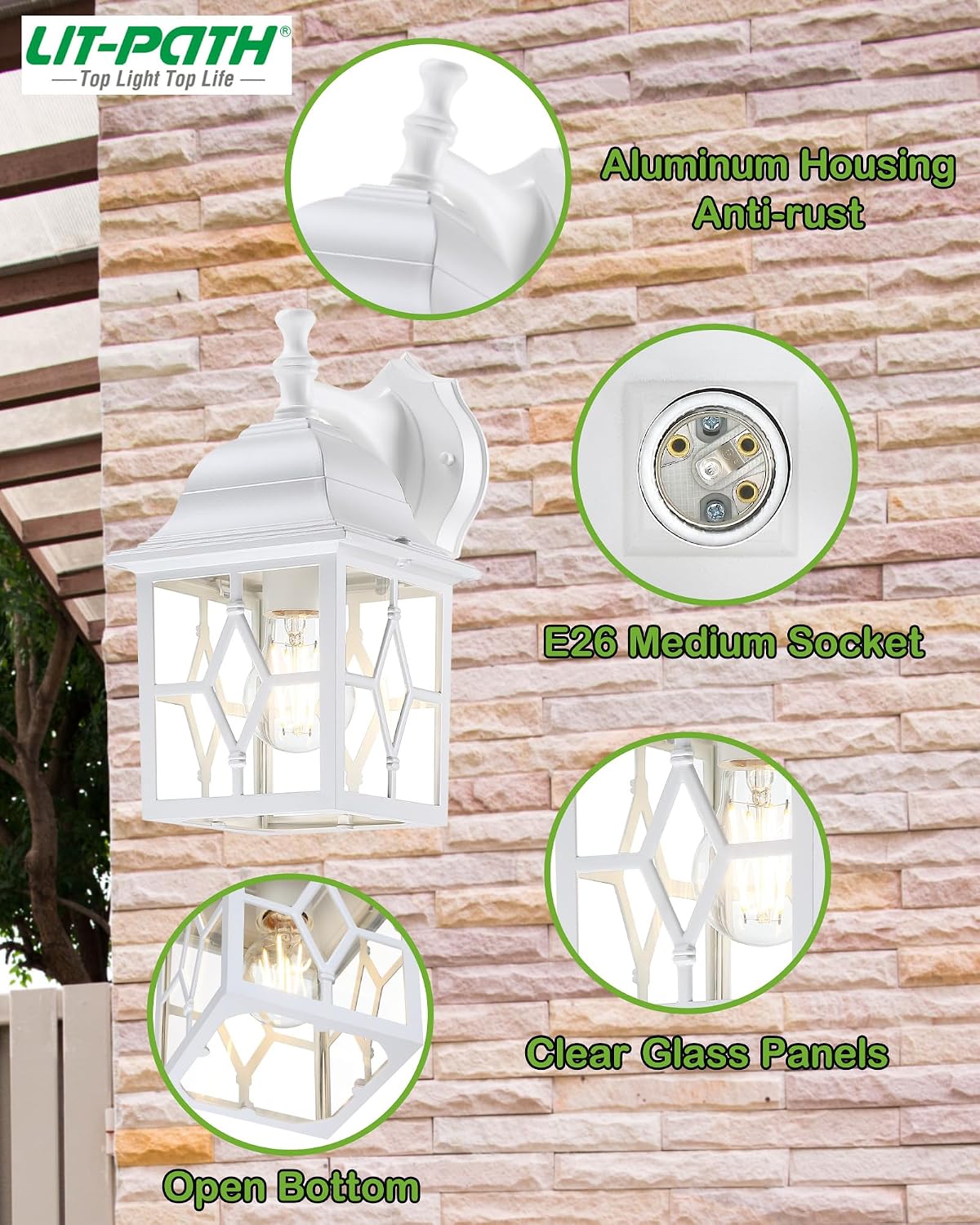 Farol pared exterior grande blanca E26 aluminio antioxidante